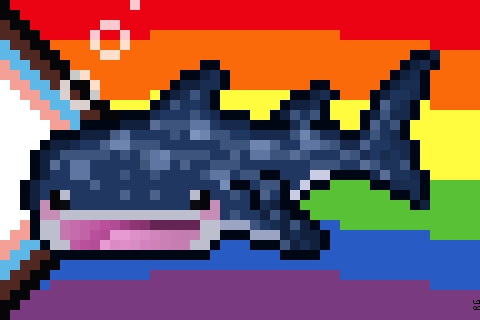 Winking whaleshark against a Pride flag by Rockyslife
